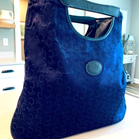 VINTAGE Celine Jacquard C Fabric & Leather Handbag Tote - Picture 12 of 15